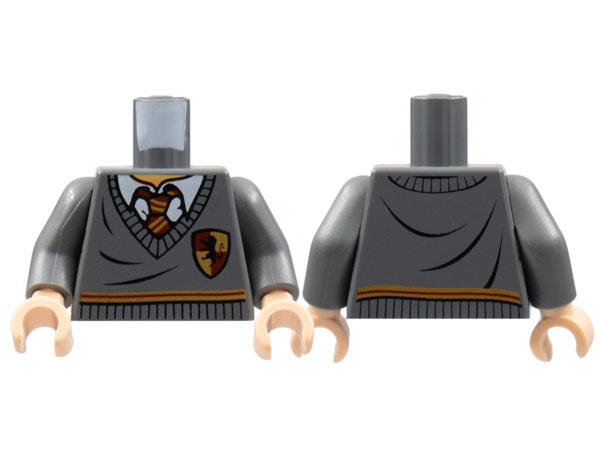 Lego Torso Harry Potter Sweater and Tie Gryffindor Stripe and Shield Pattern / Dark Bluish Gray Arms / Light Nougat Hands