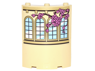 Lego Cylinder Quarter 4 x 4 x 6 with Curved Lattice Windows and Vine with Pink Roses Pattern Model Right Side (Sticker) - Set 41067 / Tan