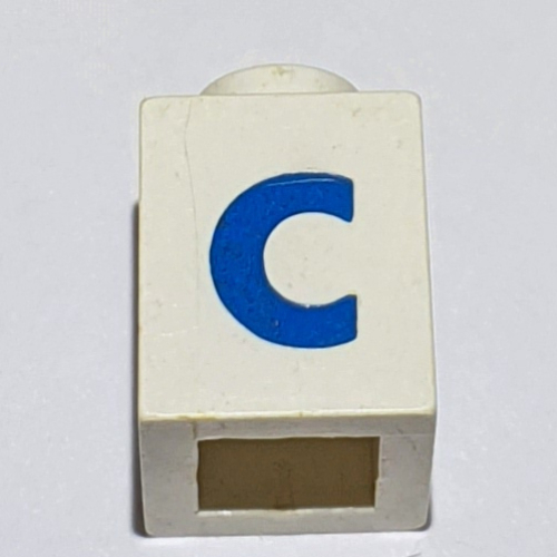 Lego Brick 1 x 1 with Blue 'C' Print (Bold Font) / White