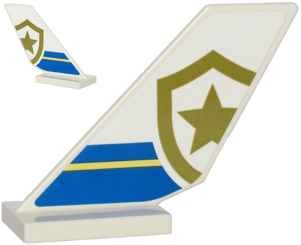 Lego Tail Shuttle with Blue and Bright Light Yellow Stripes and Partial Police Gold Star Badge Logo Pattern on Both Sides (Stickers) - Set 60243 / White