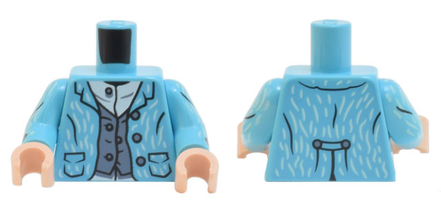 Lego Torso Jacket with Creases, Wrinkles, Buttons, and 2 Pockets, Sand Blue Vest Pattern / Medium Azure Arms with Creases and Wrinkles Pattern / Light Nougat Hands