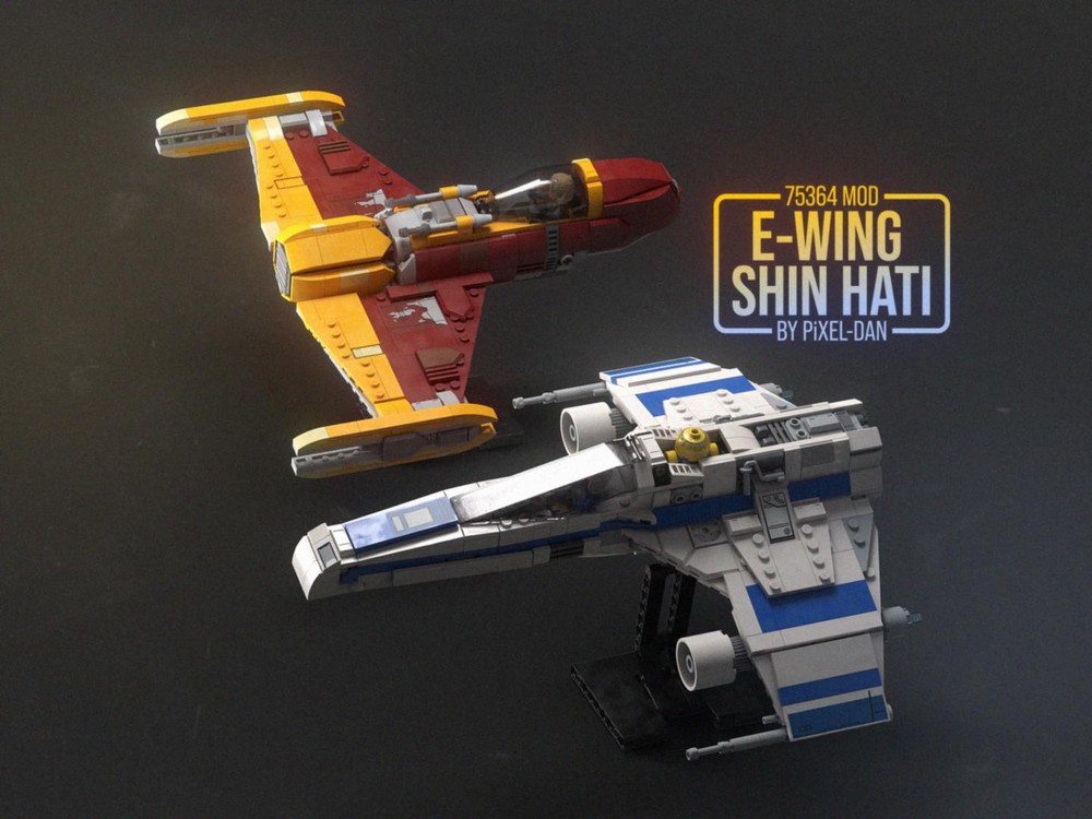 Lego PiXEL-DANs - 75364 E-Wing / Shin Hati Starfighter Modifications incl Display Stand