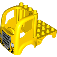 Lego Duplo Car Body Truck 4 x 4 Flatbed with 4 Top Studs - Grille and Headlights and Hazard Stripes Print / Yellow
