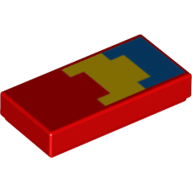 Lego Tile 1 x 2 with Blue, Yellow Shapes print / Red