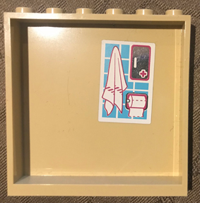 Lego Panel 1 x 6 x 5 with Towel, Toilet Paper Roll and Silver Medicine Box Pattern on Inside (Sticker) - Set 41134 / Tan