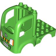 Lego Duplo Car Body Truck 4 x 4 Flatbed with 4 Top Studs - License Plate, Headlights, and Hazard Stripes Print / Bright Green