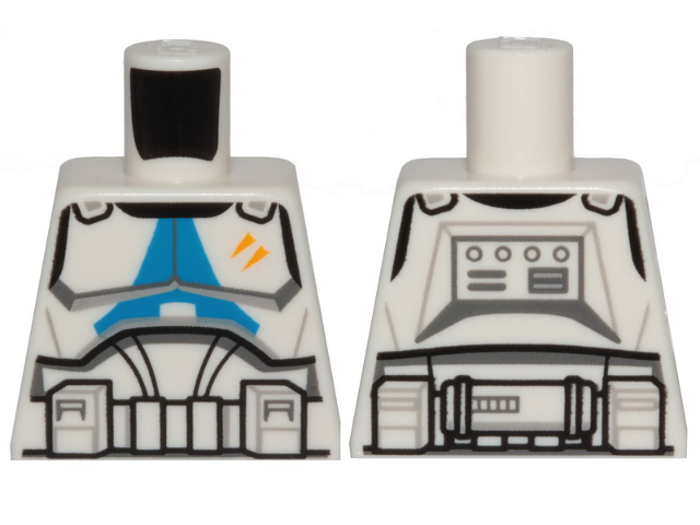 Lego Torso SW Armor Clone Trooper with Blue 501st Legion Markings and 2 Yellow Stripes Pattern (Clone Wars) / White