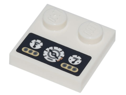 Lego Tile, Modified 2 x 2 with Studs on Edge with Vehicle Dashboard with 3 Round White Gauges and Warning Lights Pattern (Sticker) - Set 70840