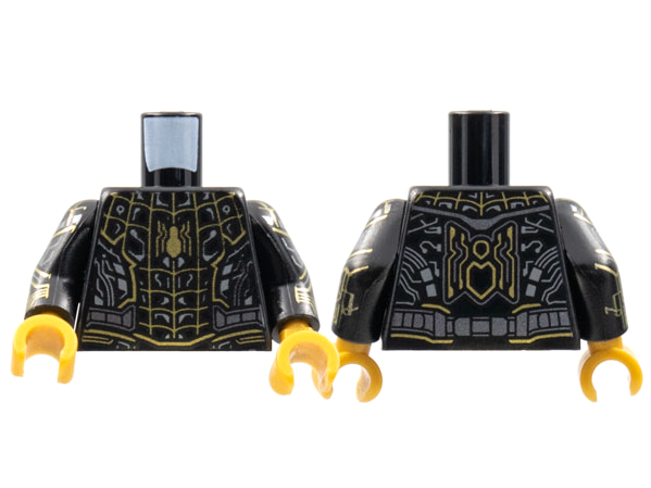 Lego Torso Armor, Gold Spider, Webbing, Dark Bluish Gray Circuitry Pattern / Black Arms with Gold and Dark Bluish Gray Circuitry Pattern / Pearl Gold Hands