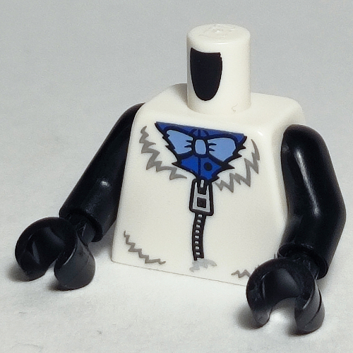 Lego Torso Fur Coastume with Zipper, Blue Shirt, Medium Blue Bow Tie Print, Black Arms, Black Hands / White