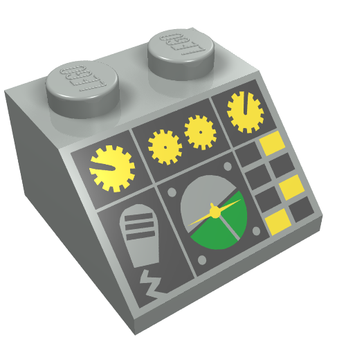 Lego Brick Sloped 45° 2 x 2 with Flight Control Print / Light Gray