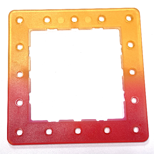 Lego Clikits Frame, Square with 5 x 5 Holes Arrangement, Marbled Dark Pink Pattern / Trans-Flame Yellowish Orange