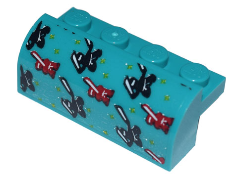 Lego Slope, Curved 2 x 4 x 1 1/3 with 4 Recessed Studs with Bedspread with Red and Black Ninjas Pattern (Sticker) - Set 71741