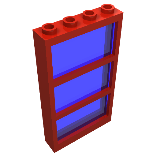 Lego Window 1 x 4 x 6 Frame with 3 Panes, Fixed Glass with NO GLASS / Red