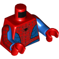Lego Torso Muscles, Blue Sides and Waist, Webbing, Black Spider Print (Spider-Man), Blue Arms with Webbing Print, Red Hands / Red