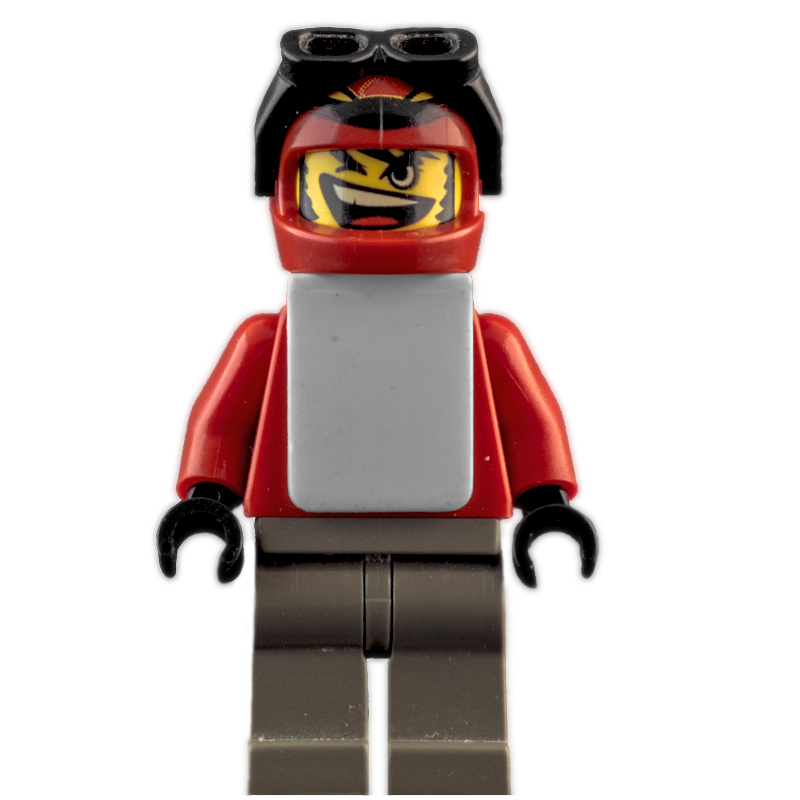 Lego Snowboarder, Red, Dark Gray Legs, White Vest