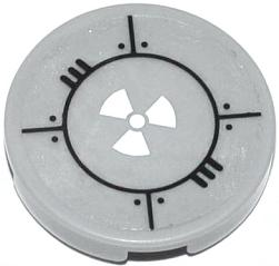 Lego Tile, Round 2 x 2 with Bolted Plates and White Radioactivity Warning Pattern (Sticker) - Set 70707