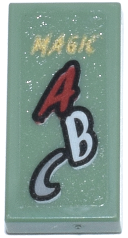 Lego Tile 1 x 2 with Book with Gold 'MAGIC' and Red, White, and Light Bluish Gray 'ABC' Pattern (Sticker) - Set 76218 / Sand Green