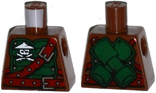 Lego Torso Ninjago Green Armor with Belts, Ninja Skull with Crossed Swords and Scabbards Pattern / Reddish Brown