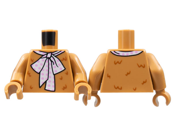 Lego Torso Reddish Brown Fur, Large White Tie, Bright Pink Polka Dots Pattern / Medium Nougat Arms with Reddish Brown Fur Pattern / Medium Nougat Hands