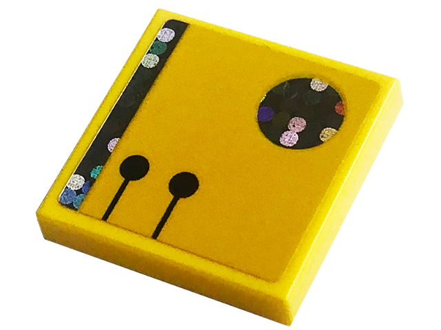 Lego Tile 2 x 2 with Holographic Stripe and Circle, Black Lines and Dots Pattern (Sticker) - Set 41708 / Yellow