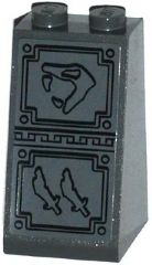 Lego Slope 75 2 x 2 x 3 - Solid Studs with Snake Head Looking Left and 2 Scimitar Swords Bas-Relief Sculpture Pattern (Sticker) - Set 70750 / Dark Bluish Gray