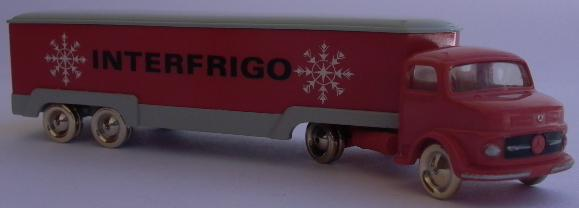 Lego HO Scale Mercedes Refrigerated Trailer, Twin Axle, 'Interfrigo' and White Snowflakes Print