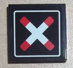 Lego Tile 2 x 2 with Crossed Bars with Rounded Ends and Thick Border (Train Crossing) Pattern (Sticker) - Set 7936