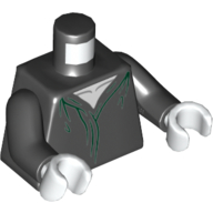 Lego Torso Robe with Crease Lines, White Neck Print, Black Arms, White Hands / Black