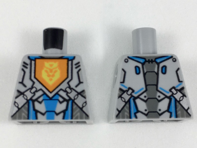 Lego Torso Nexo Knights Armor with Orange Emblem with Yellow Crowned Lion, Silver and Dark Azure Panels Pattern / Light Bluish Gray