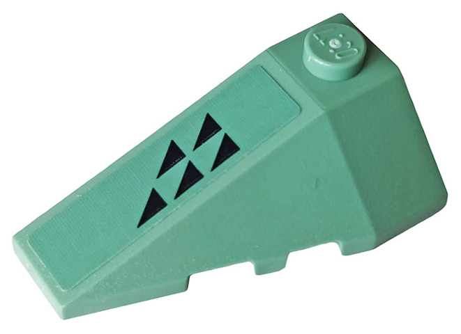 Lego Wedge 4 x 2 Triple Left with Five Black Triangles on Sand Green Background Pattern (Sticker) - Set 70612 / Sand Green