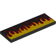 Lego Tile 2 x 6 with Red and Yellow Flames Print / Black