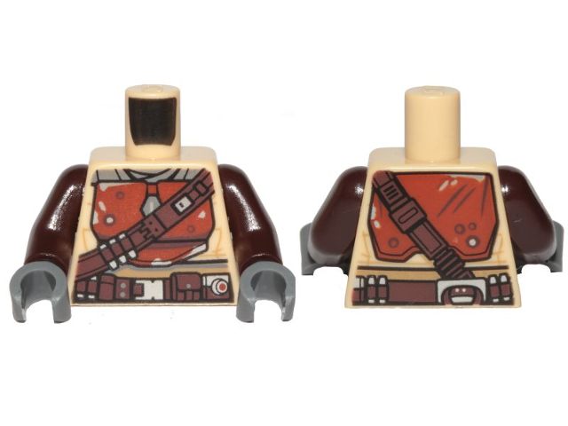 Lego Torso SW Mandalorian Armor Dark Orange Plates with Dark Brown Bandolier and Utility Belt Pattern / Dark Brown Arms / Dark Bluish Gray Hands