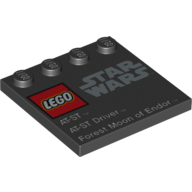 Lego Plate Special 4 x 4, Studs on One Edge with 'Lego Star Wars' Logo and 'AT-ST AT-ST Driver Forest Moon of Endor' Print