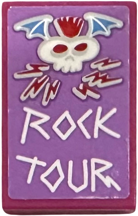 Lego Tile 2 x 3 with White 'ROCK TOUR' and Skull with Wings on Medium Lavender Background Pattern (Sticker) - Set 41254