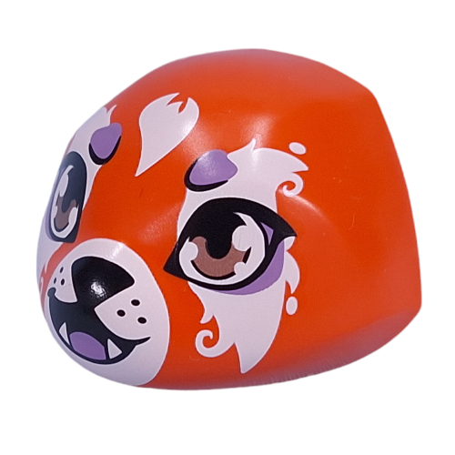 Lego Large Figure Head Panda 6 x 4 x 5 with Red Panda Face, White Flames, Lavender Markings Print / Reddish Orange