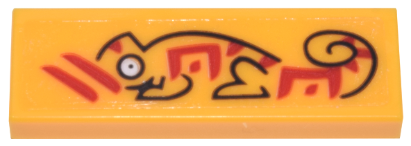 Lego Tile 1 x 3 with Black Chameleon with White Eye and Red Stripes and Ninjago Logogram 'ZOO' Pattern (Sticker) - Set 71799