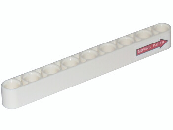 Lego Technic, Liftarm Thick 1 x 9 with Red Arrow Pointing Right and 'MOVING PARTS' Pattern (Sticker) - Set 42025 / White