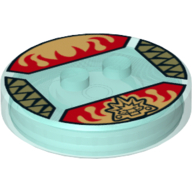 Lego Function Brick Round 4 x 4 x 2/3 with 2 Studs and Gold Chima Croc Symbol and Red Fire Print