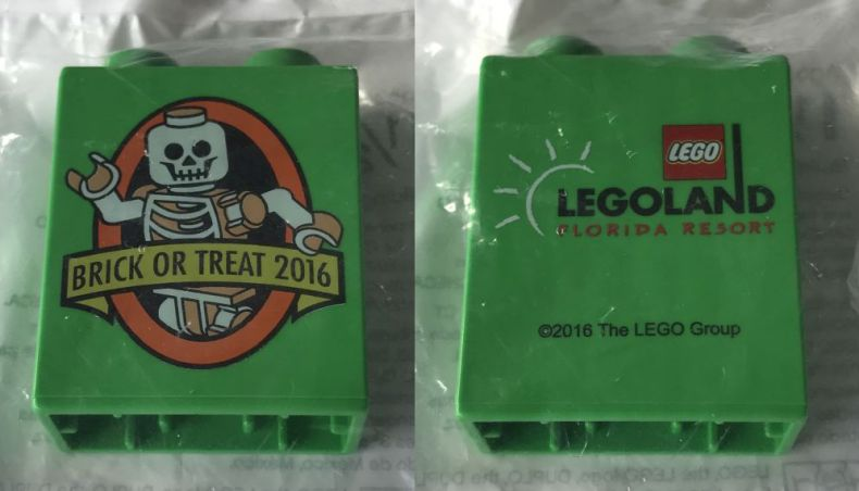 Lego Duplo, Brick 1 x 2 x 2 with Brick or Treat 2016 LEGOLAND Florida Resort Skeleton Pattern