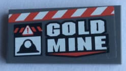 Lego Tile 2 x 4 with 'GOLD MINE' and Red and White Danger Stripes Pattern (Sticker) - Set 60188