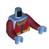 Lego Torso with Long Arms, Na'vi, with Red/Nougat/Yellow Robe print, Dark Red Arms, Medium Blue Hands / Medium Blue