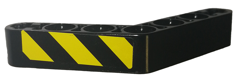 Lego Technic, Liftarm, Modified Bent Thick 1 x 7 (4 - 4) with Black and Yellow Danger Stripes Pattern 2 (Sticker) - Set 9397