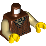 Lego Torso Sweater Vest, Knit Pattern, Shirt and Bow Tie Print, Tan Arms, Yellow Hands / Reddish Brown