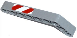 Lego Technic, Liftarm, Modified Bent Thick 1 x 9 (7 - 3) with Red and White Danger Stripes Pattern Model Left Side (Sticker) - Set 42028