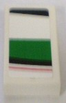 Lego Tile 1 x 2 with Red, Black and Green Pattern Model Right Side (Sticker) - Set 8898 / White
