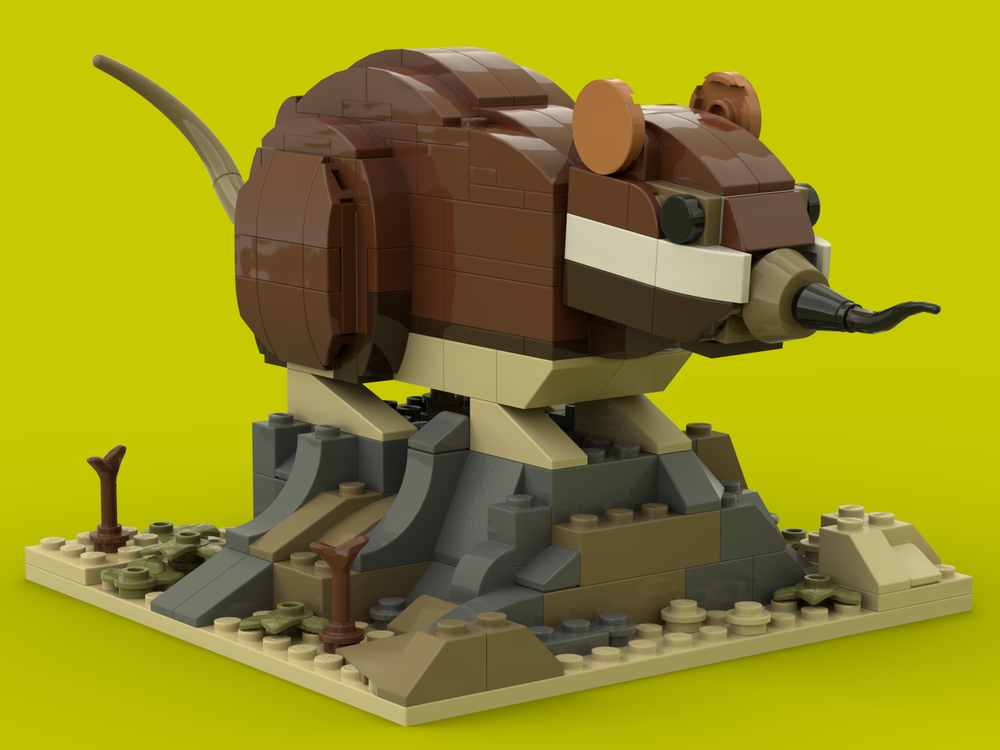 Lego Elephant Shrew (Brown) with Rock Display Base