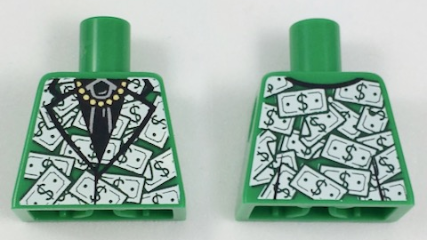 Lego Torso Suit Jacket with Black Shirt and Tie, Gold Chain and Dollar Bills Pattern / Green