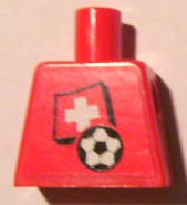 Lego Torso Soccer Red/White Team, Swiss Flag Sticker Front, Black Number Sticker Back Pattern (specify number in listing) / Red