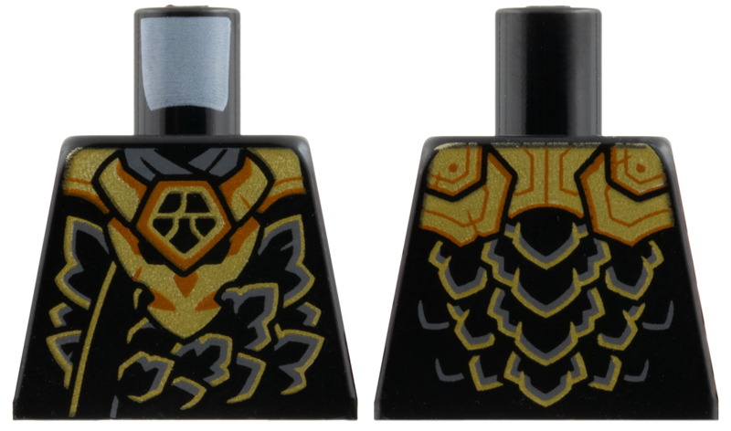 Lego Torso Gold Dragon Head Armor and Scale Tips, Dark Orange Trim, Ninjago Logogram 'C' Pattern / Black